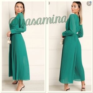 🍀 ZARA Emerald Green Pleated Midi Jumpsuit - Bloggers Favorite 🍀